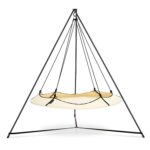 Hangout Pod Cream & Black Circular Hammock Bed with Stand