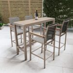 4 Stools Wood Effect & Aluminum Garden Bar Set - Como