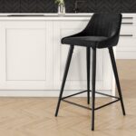 Charcoal with Black Velvet Kitchen Stool with Back - 66cm - Macie