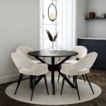 Round Black Dining Table with 4 Beige Fabric Dining Chairs - Karie - Image 7