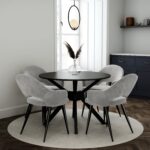 4 Seater Dining Set with Round Black Table and Grey Fabric Dining Chairs - Karie - Image 10