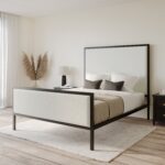 Beige Upholstered Double Bed with Black Metal Frame - Alexandra