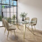 Rectangle Glass Dining Table with 4 Mink Velvet Dining Chairs - Dax - Image 9