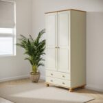 Cream and Pine Painted 2 Door Double Wardrobe with Drawers - Hamilton