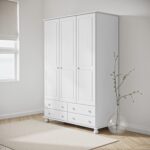 White Painted Pine 3 Door Triple Wardrobe with Drawers - Hamilton