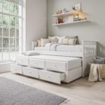 Single White Wooden Guest Bed with Storage and Trundle - Oxford