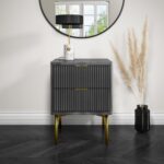 Dark Grey High Gloss 2 Drawer Bedside Table with Legs - Valencia