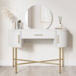 White Marble Top Dressing Table with Mirror and Storage Drawers - Gigi