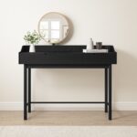 Black Mid-Century Modern Dressing Table with Mirror and Drawers - Saskia