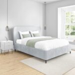 Light Grey Velvet King Size Ottoman Bed with Legs - Margot