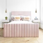 Side Opening Pink Velvet Double Ottoman Bed - Khloe
