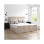ide Opening Beige Velvet Ottoman Bed - Khloe