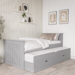 Single Grey Wooden Guest Bed with Storage and Trundle - Sander