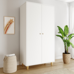 Nursery Wardrobe with Shelves in White and Pine - Astelle