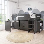 Dark Grey Mid Sleeper Cabin Bed with Storage and Desk - Dynamo