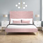 Pink Velvet King Size Bed Frame with High Headboard - Aaliyah