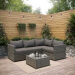 4 Seater Grey Rattan Garden Corner Sofa Set - Fortrose