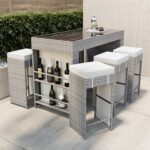 6 Stools Garden Bar Cube Set in Natural Rattan - Fortrose