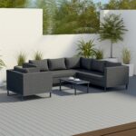5 seater Grey Outdoor Garden Waterproof Fabric Corner Sofa Chair and Table Set - Como