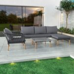 4 Seater Grey Garden Corner Sofa Set with Armchair and Table - Como