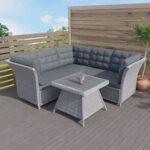 5 Seater Grey Rattan Garden Corner Sofa and Table Set - Aspen