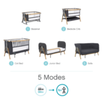 Bedside Crib and Cot in Dark Grey and Oak - Cozee XL - Tutti Bambini - Image 2