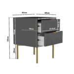 Dark Grey High Gloss 2 Drawer Bedside Table with Legs - Valencia - Image 4