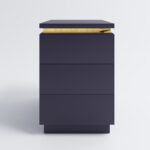 Navy Blue 3 Drawer Bedside Table with Metallic Trim - Isabella - Image 4