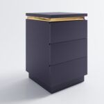 Navy Blue 3 Drawer Bedside Table with Metallic Trim - Isabella - Image 3