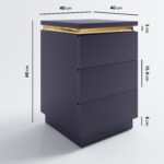 Navy Blue 3 Drawer Bedside Table with Metallic Trim - Isabella - Image 2