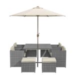 8 Seater Grey Rattan Cube Garden Dining Set - Parasol Included - Fortrose - Image 3
