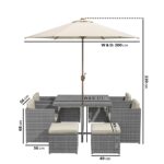 8 Seater Grey Rattan Cube Garden Dining Set - Parasol Included - Fortrose - Image 9