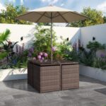 4 Seater Brown Rattan Cube Garden Dining Set - Parasol Included - Fortrose - Image 5