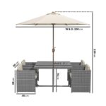 4 Seater Grey Rattan Cube Garden Dining Set - Parasol Included - Fortrose - Image 5