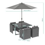 4 Seater Dark Grey Rattan Cube Garden Dining Set - Parasol Included - Fortrose - Image 5