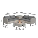 4 Seater Grey Rattan Garden Corner Sofa Set with Storage and Fire Pit Table - Como - Image 5