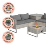 4 Seater Grey Rattan Garden Corner Sofa Set with Storage and Fire Pit Table - Como - Image 4