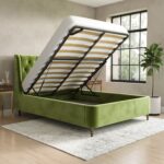Olive Green Velvet Double Ottoman Bed with Legs - Amara - Image 2
