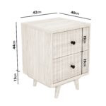 Cream Limewash 2 Drawer Bedside Table with Legs - Beau - Image 3