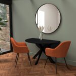 Black Round Drop Leaf Dining Table with 2 Orange Velvet Dining Chairs - Carson - Image 6