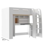 High Sleeper Loft Bed with Desk and Wardrobe in White - Carter - Image 4
