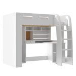 High Sleeper Loft Bed with Desk and Wardrobe in White - Carter - Image 3