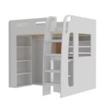 High Sleeper Loft Bed with Desk and Wardrobe in White - Carter - Image 2