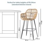 Set of 2 Brown Rattan Effect Kitchen Stools with Backs - 66cm - Fion - Image 9