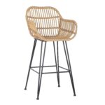 Set of 2 Brown Rattan Effect Kitchen Stools with Backs - 66cm - Fion - Image 7