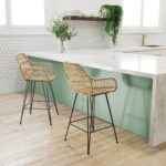 Set of 2 Brown Rattan Effect Kitchen Stools with Backs - 66cm - Fion - Image 3