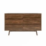 Wide Walnut Mid-Century Chest of 6 Drawers with Legs - Frances - Image 2