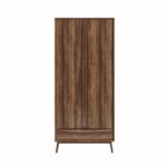 Walnut Mid-Century Double Wardrobe with Drawer - Frances - Image 2