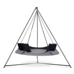 Hangout Pod Grey & Black Circular Hammock Bed with Stand - Image 2