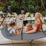 Hangout Pod Grey & Black Circular Hammock Bed with Stand - Image 9